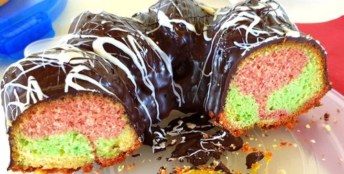 High angle view of cake in plate on table