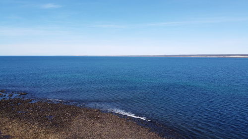 Scenic view of sea against blue sky