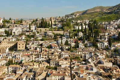 High angle view of buildings in city