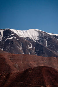 Scenic view of snowcapped mountains against clear sky