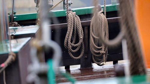 Close-up of ropes hanging on rope