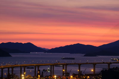 Scenic view of sea against orange sky