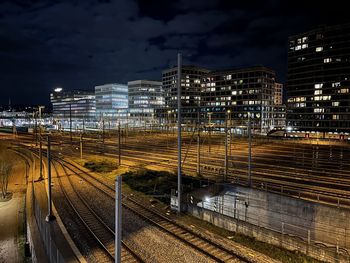 Railroad tracks at night