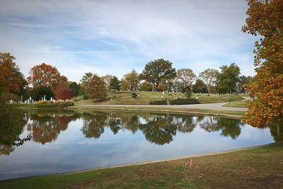 Reflection of trees in lake against sky