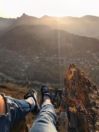 Low section of hiker on cliff