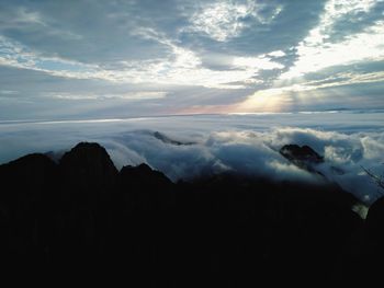 Low angle view of silhouette mountain against sky during sunset