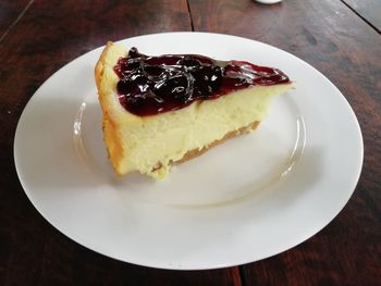 High angle view of dessert in plate on table