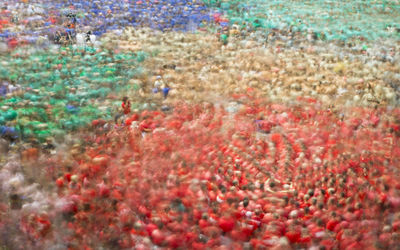 High angle view of castellers gathered for competition