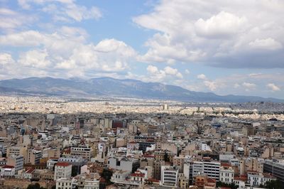 High angle view of cityscape against sky