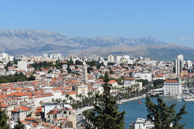 High angle view of townscape against sky