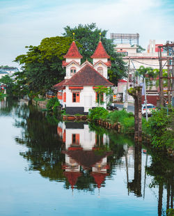 Reflection of buildings in lake