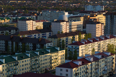 High angle view of buildings in city