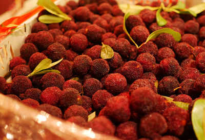 Full frame shot of strawberries in market