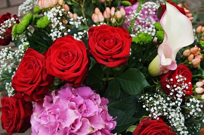 High angle view of rose bouquet