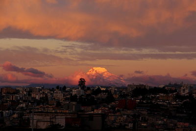 Cityscape against sky during sunset