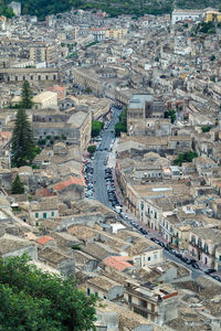 High angle view of buildings in city