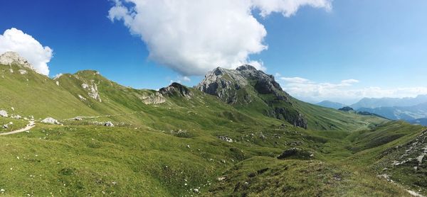 Panoramic view of landscape and mountains against sky