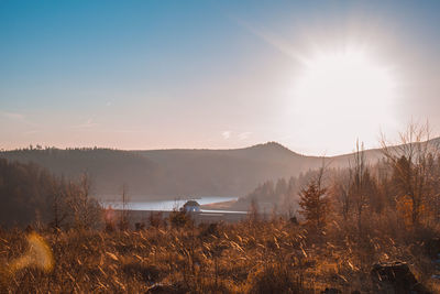 Scenic view of field against sky during sunset