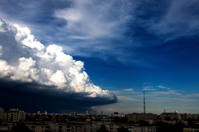 Buildings against cloudy sky