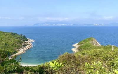 Scenic view of bay against sky