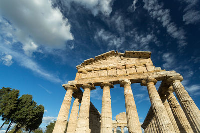 Low angle view of old temple against sky