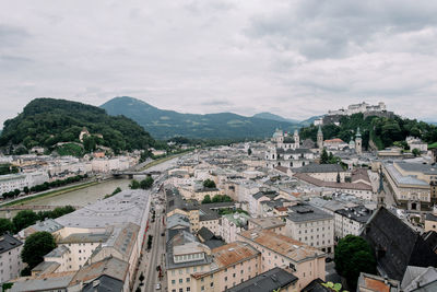 High angle view of townscape against sky