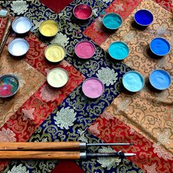 High angle view of multi colored pencils on table