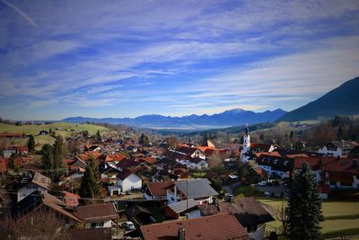 High angle view of townscape against sky