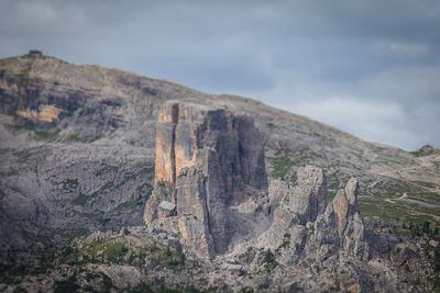 Rock formations on landscape against cloudy sky