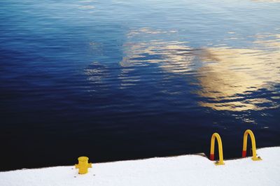 High angle view of yellow entrance of harbour