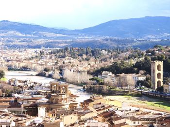 High angle view of town against sky