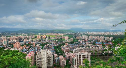 High angle view of townscape against sky