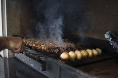 High angle view of person preparing food