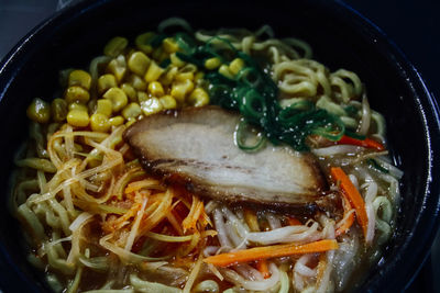 High angle view of ramen in bowl