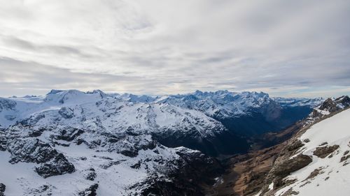 Scenic view of snowcapped mountains against sky