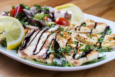 Close-up of salad in plate on table