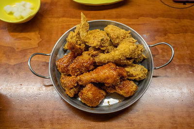 High angle view of food in plate on table