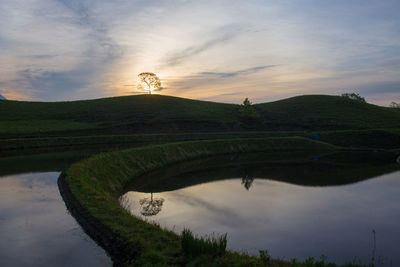 Scenic view of landscape against sky during sunset