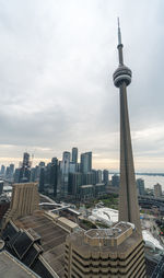 View of buildings in city against cloudy sky