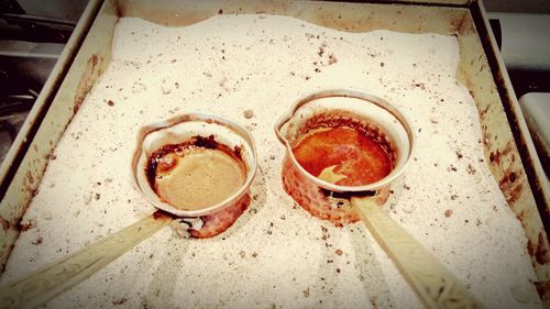 High angle view of drink on table