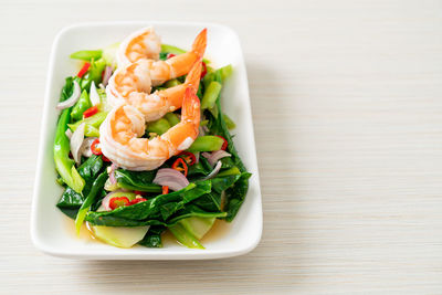 High angle view of food in plate on table