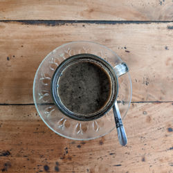 High angle view of coffee on table