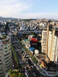 High angle view of street amidst buildings in city