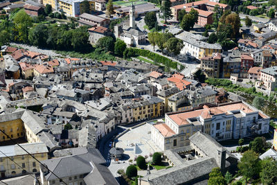 High angle view of buildings in city