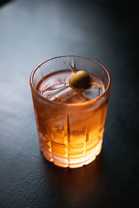 Close-up of drink on glass table