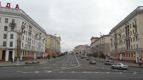 City street with buildings in background