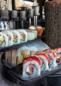 Close-up of sushi served in plate