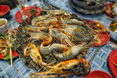 Grilled shrimp on charcoal stove