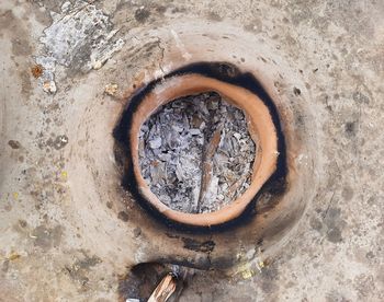 High angle view of hole on metal