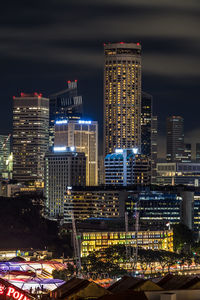 Illuminated buildings in city at night